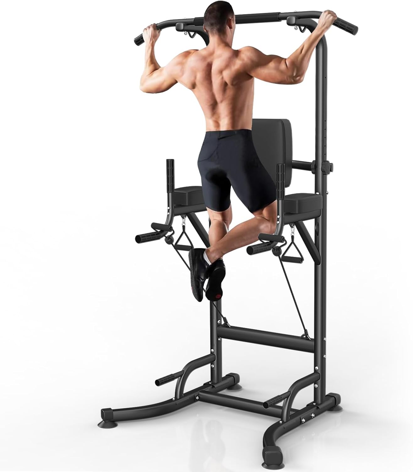 Dskeuzeew Power Tower Dip Station Pull Up Bar, Adjustable Height Multi-Function Power Tower, Push Up Workout Abdominal Exercise for Home Gym Strength Training Fitness Workout Equipment